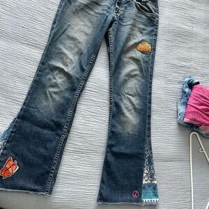 Women's Blue Flared Jeans with Embroidered Details